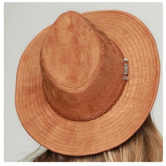 Faux Suede Panama Hat With Antique Bead Accent✨️ - Picture 3 of 8